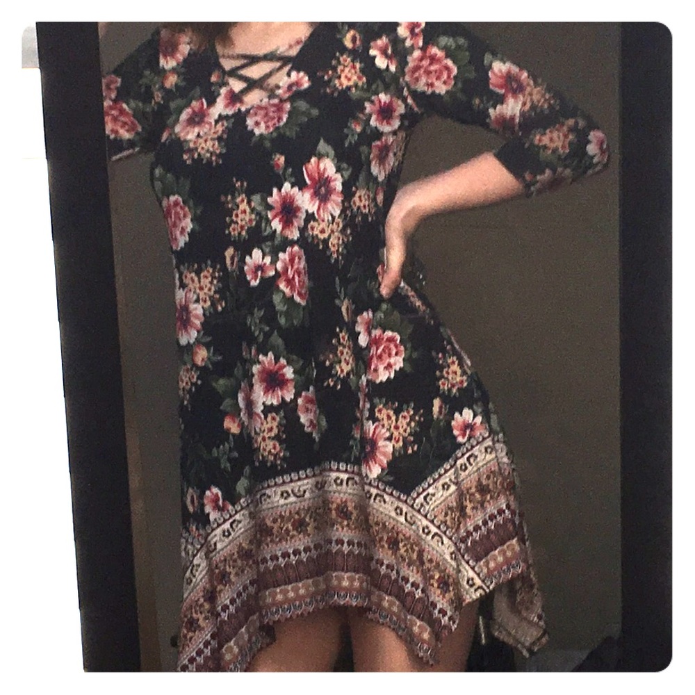 Three pink hearts floral strappy swing dress